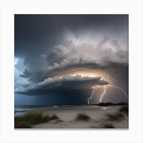 Lightning Over The Beach 1 Canvas Print