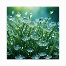 Water Droplets On Grass Canvas Print