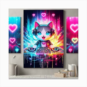 Dj Cat With Hearts Canvas Print
