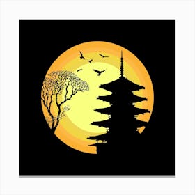 Birds Temple Tree Moon Night Canvas Print