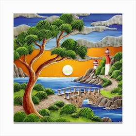 Highly detailed digital painting with sunset landscape design 21 Canvas Print