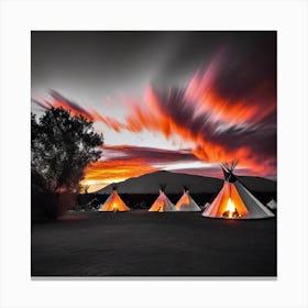 Sunset At Teepees Canvas Print