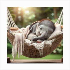 Baby Elephant Sleeping In A Hammock 5 Canvas Print