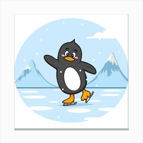 Penguin Ice Skating 1 Canvas Print