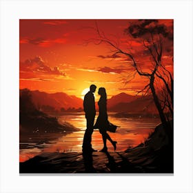 Sunset Couple In Love Canvas Print