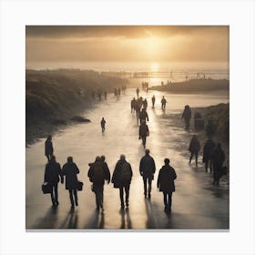 People Walking On The Beach 2 Canvas Print