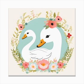 Floral Baby Swan Nursery Illustration (2) Canvas Print