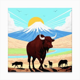 Bulls In The Mountains 10 Canvas Print