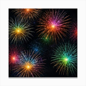 Colorful Fireworks On Black Background Canvas Print