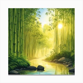 A Stream In A Bamboo Forest At Sun Rise Square Composition 64 Canvas Print