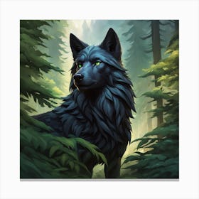 Black Wolf In The Forest 2 Canvas Print
