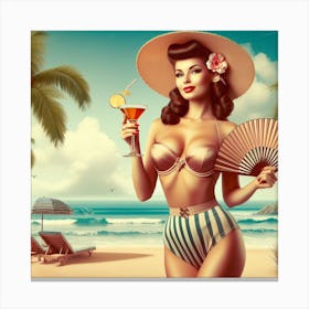 Pin Up Girl At The Beach Canvas Print