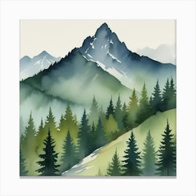 Mountain And Forest In Minimalist Watercolor Horizontal Composition Art Print Canvas Print