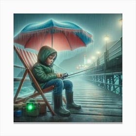 Fishing In The Rain 1 Canvas Print