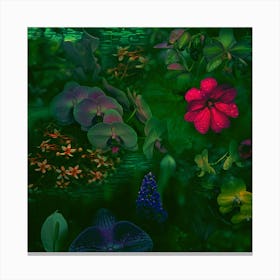 Gathering Of Flowers - Green Canvas Print