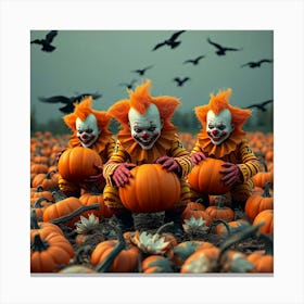 Scary Clowns In Pumkin Field - Diverse Art Illustration 44 Canvas Print