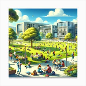 University Life Wall Print Art A Dynamic University Campus Scene Capturing The Essence Of Student Life, Perfect For Inspiring And Motivating Any Space Canvas Print