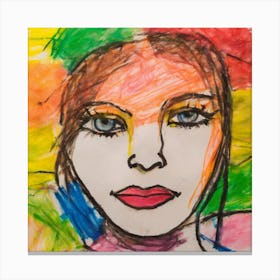 A Whimsical Crayon Portrait of a Pretty Woman in Messy Colorful Splendor Canvas Print