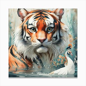 Tiger And Peacock 1 Canvas Print