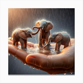 Elephants In The Rain 11 Canvas Print