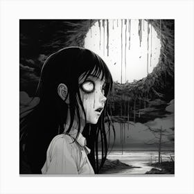 full moon creepy girl black and white manga Junji Ito style Canvas Print