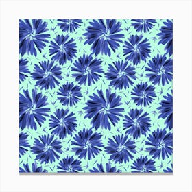 Floral Twirl Navy Blue On Mint Canvas Print