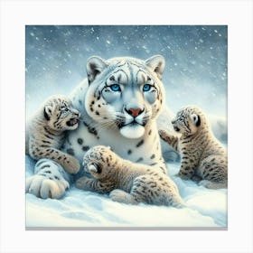 Snow Leopard Family Canvas Print