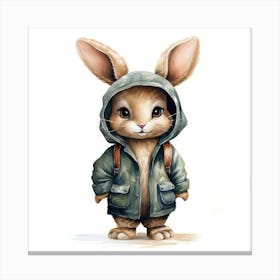 Watercolour Cartoon Rabbit In A Hoodie 3 Canvas Print