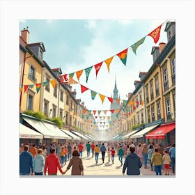 French Festival Scene In Watercolor With Colorful Banners And Lively Crowds 1 Canvas Print