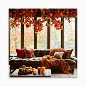 Autumn Living Room Embracing The Essence Of Comfort With A Palette Of Warm Oranges Reds And Golds (3) Canvas Print