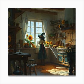 Sunflowers In The Kitchen Canvas Print