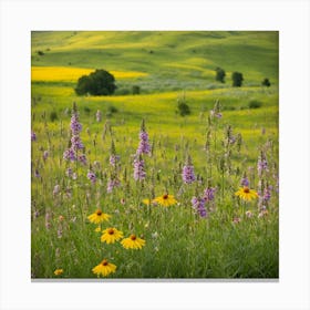 Wildflowers In The Meadow, Landscape Of A Meadow With Wildflowers In Bloom art print Canvas Print