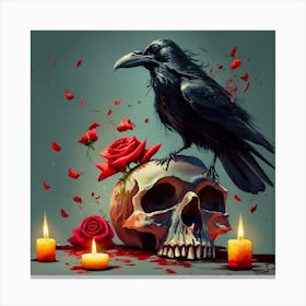 Raven And Roses Canvas Print