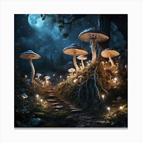 Mushroom Forest At Night Canvas Print