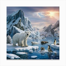 Polar Bears And Penguins 1 Canvas Print