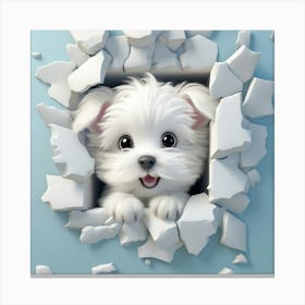 Puppy Through A Hole 1 Canvas Print