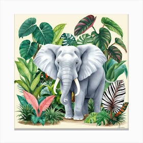 Elephant with Alocasias and Philodendroness Canvas Print