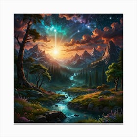 Landscape With Mountains And River Canvas Print