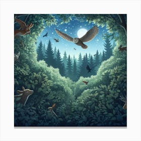 Owls In The Forest 1 Canvas Print