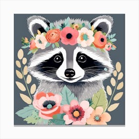 Floral Baby Racoon Nursery Illustration (33) Canvas Print