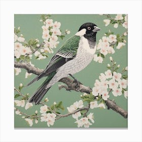 Ohara Koson Inspired Bird Painting Sparrow 3 Square Canvas Print