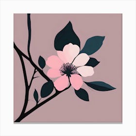 Unique Flower On A Branch With Leaves, Pink And Turquoise Canvas Print