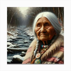 Elderly Native American Woman By Stream 3 Copy Canvas Print