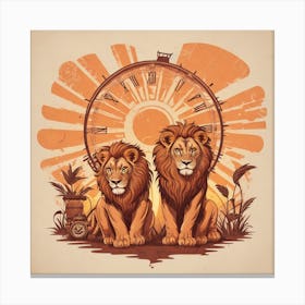 Lions And Clock Canvas Print