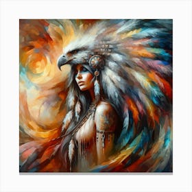 Native American Indian Woman With Hawk 3 Canvas Print