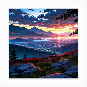 Sunset Over A City Canvas Print