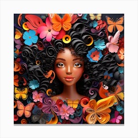 Black Girl With Flowers And Butterflies 5 Canvas Print