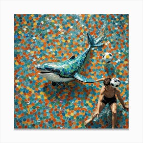 Boy Playing Soccer With A Doplphin Canvas Print