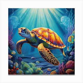 Magic021 Photo Of Sea Turtle In The Sea Star And Sea Horse Canvas Print