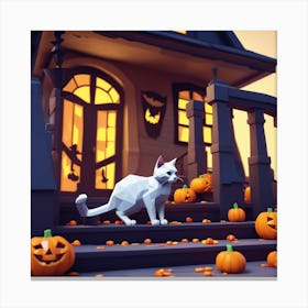 Halloween Cat In Front Of House 13 Canvas Print